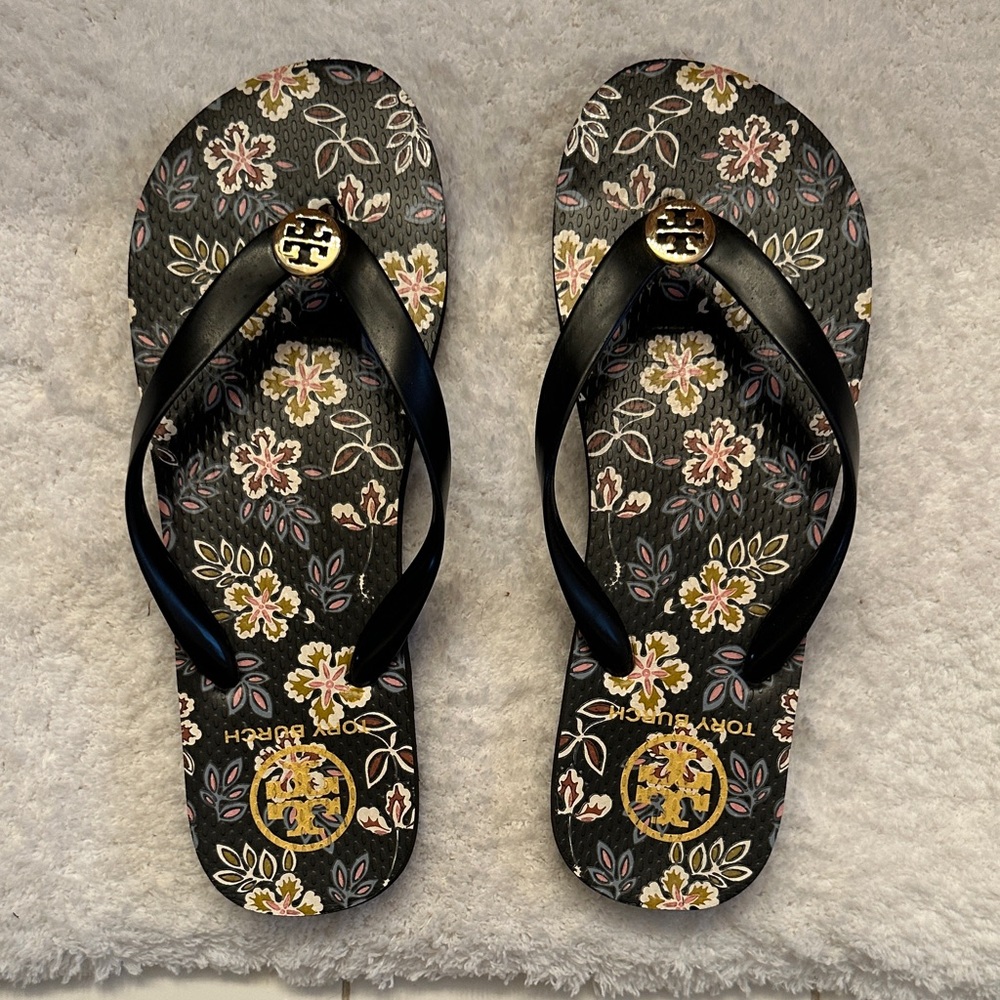 Tory Burch Black Floral Sandals